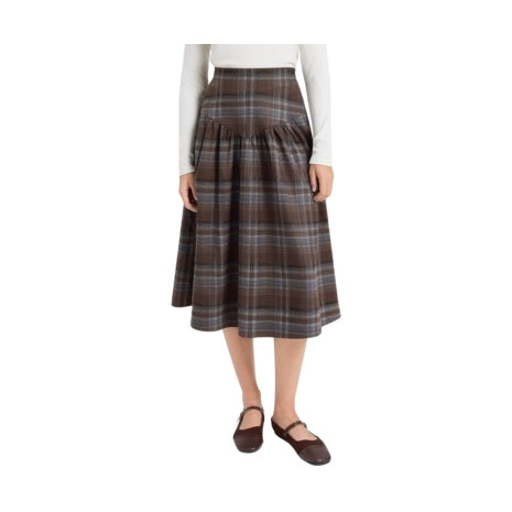 Corduroy Plaid Dropped Waist Skirt