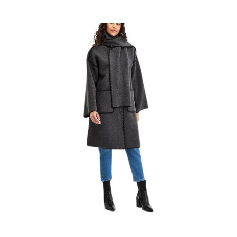 BCBG MAXAZRIA Button-Front Edge-Stitch Scarf Coat