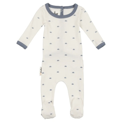 Manière Sun Print Stretch Cotton Baby Footie (White Blue)