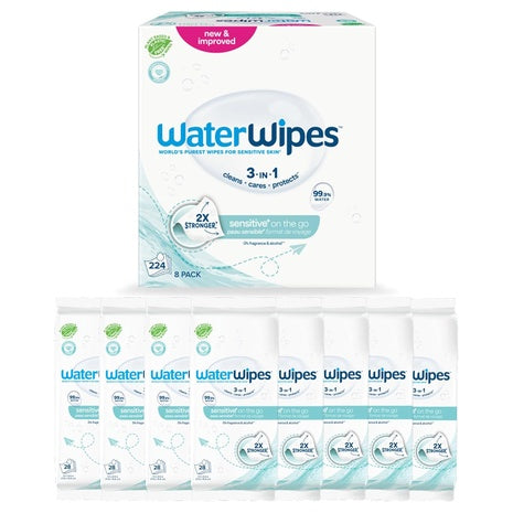 224 WaterWipes Sensitive+ On-The-Go Wipes