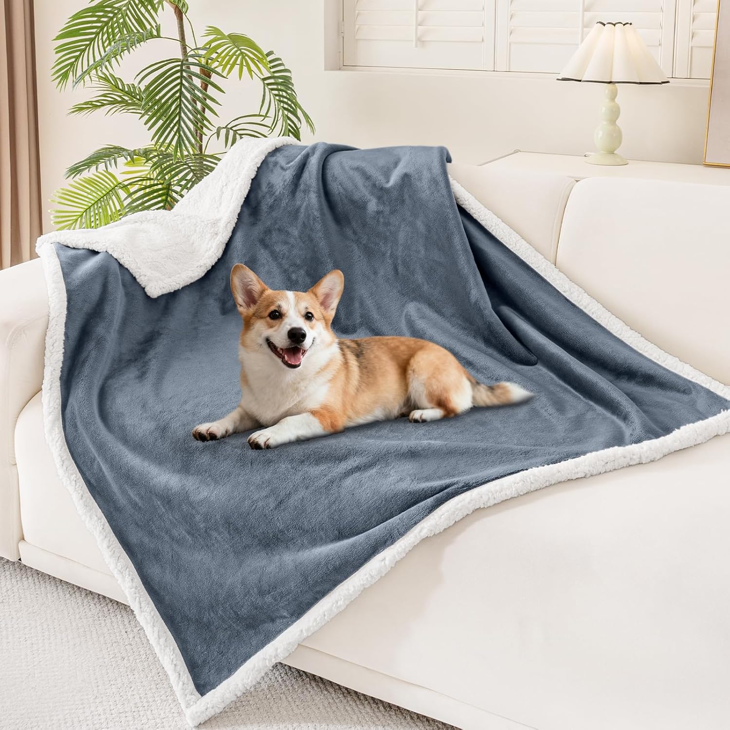 50"x60" Waterproof Reversible Sherpa Fleece Couch Protector Dog Blanket