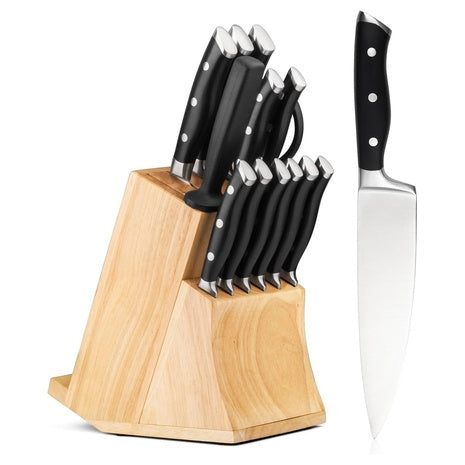 15-Piece Stainless Steel Knife Set with Block