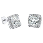 18k White Gold Plated Silver Stud Earrings with Crystals (3 Colors)