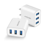 2-Pack Amoner Upgraded 15W 3-Port USB Wall Charger Adapter