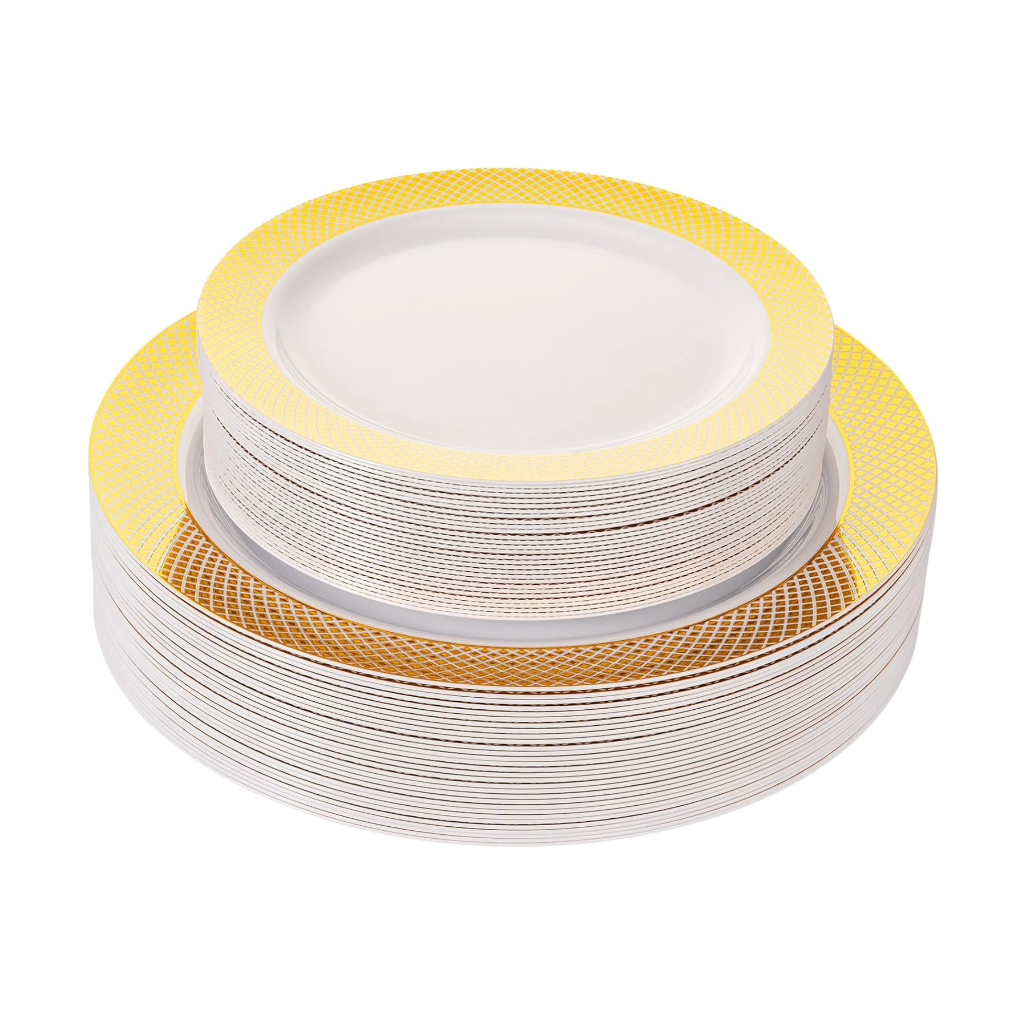 Set of 60 Elegant Plastic Plates Set with Gold Rim