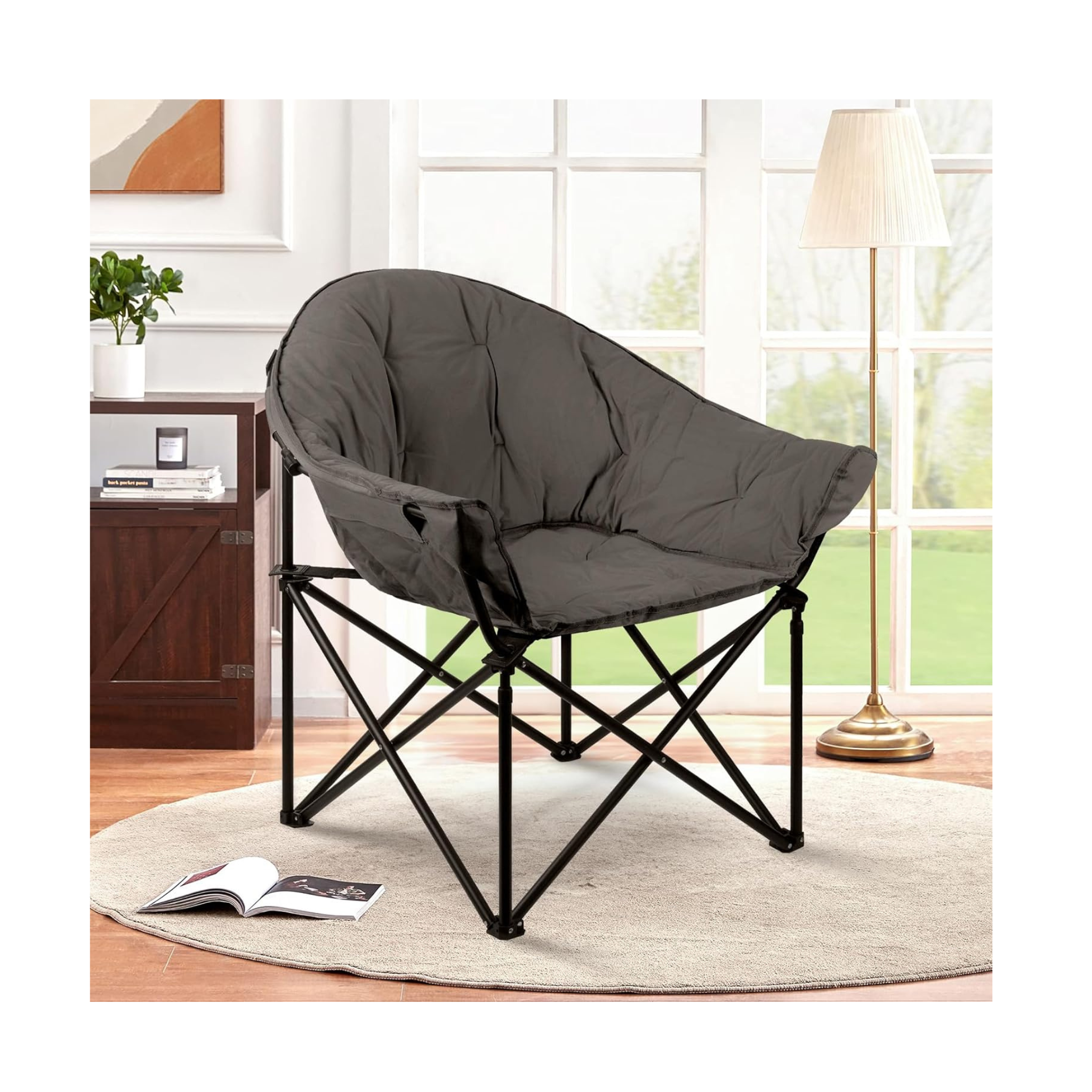 Folding Saucer Chair with Padded Cushion