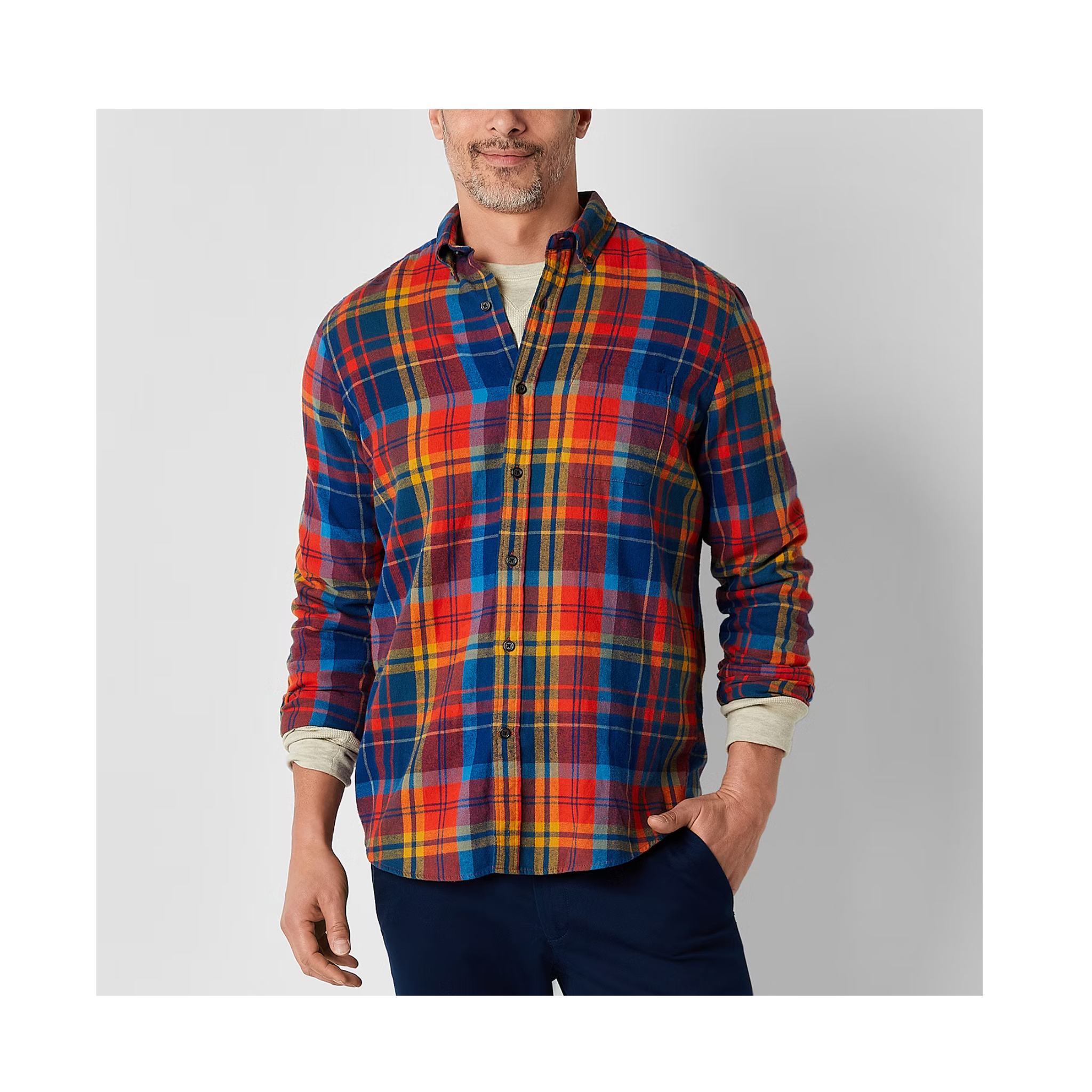 St. John's Bay Men's Classic Fit Cotton Long Sleeve Flannel Shirt
