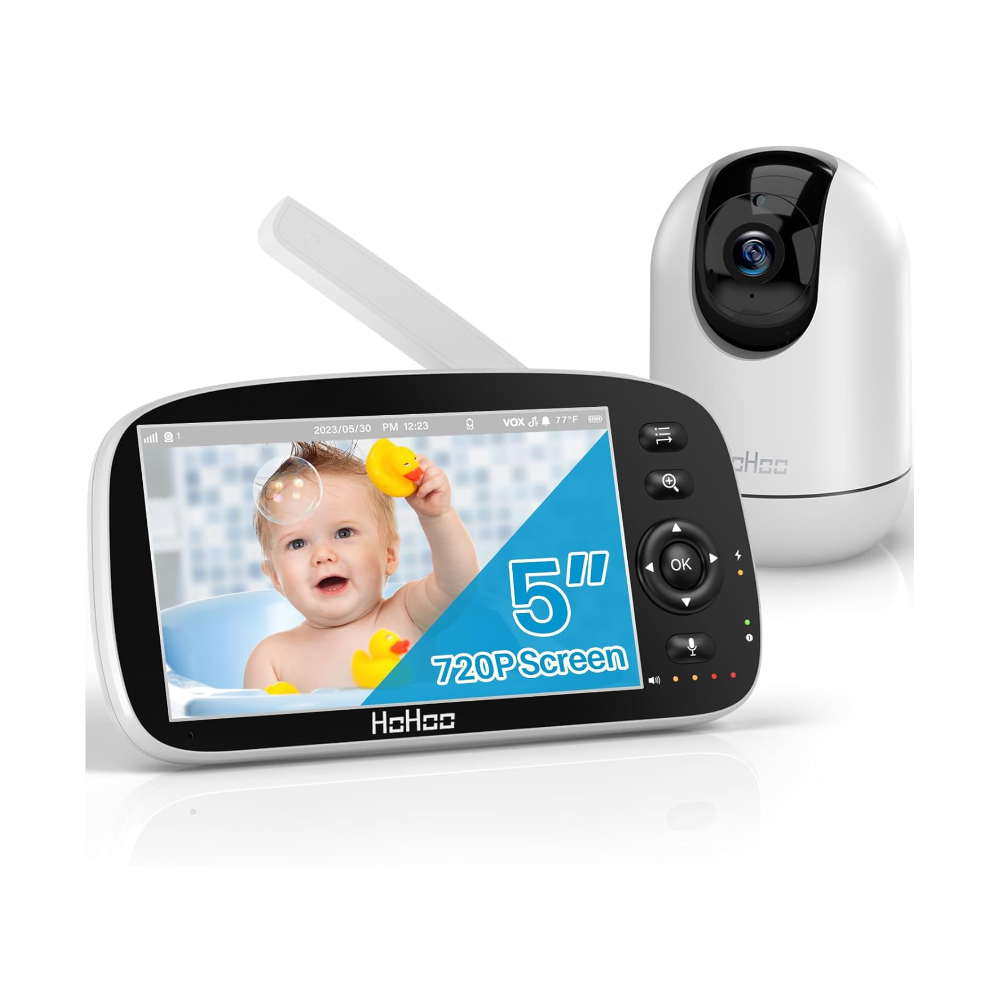 Hohoo 5'' 720P HD Split Screen Baby Monitor with Camera & Audio