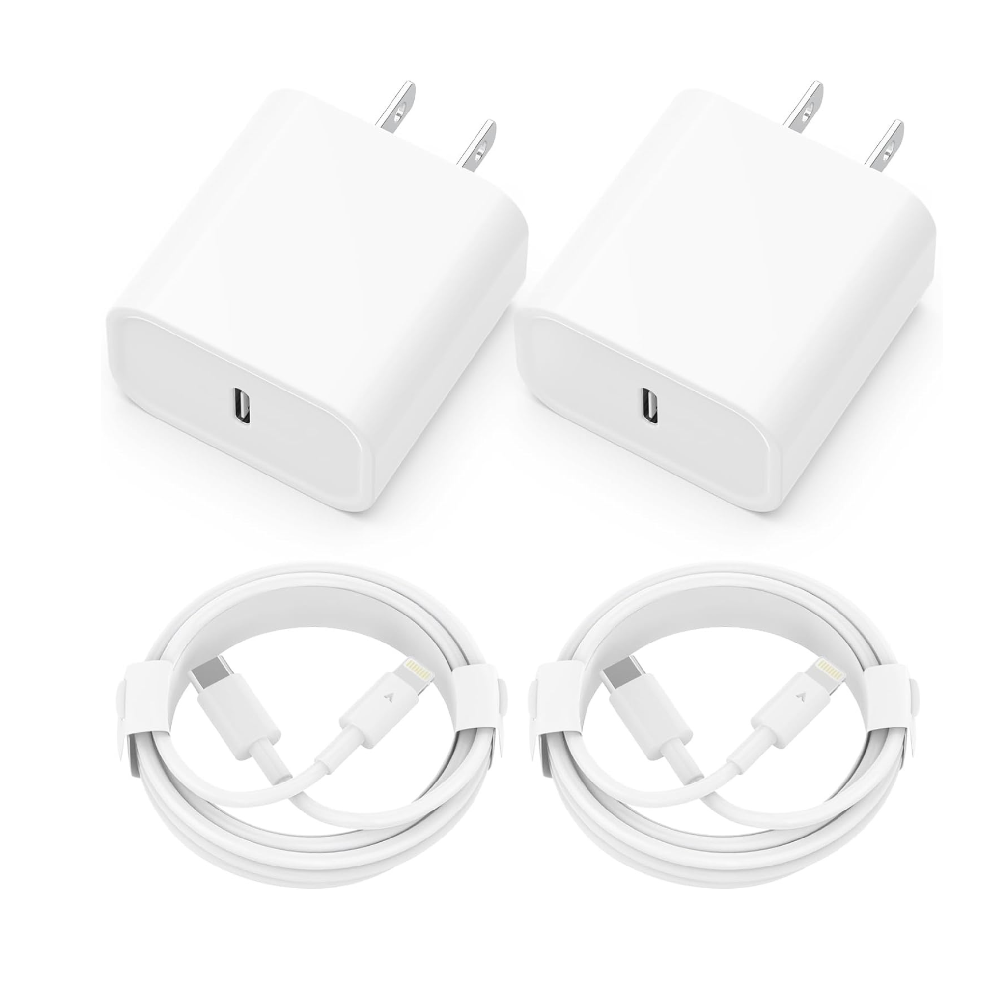 2 Pack 20W PD USB-C Charger With 6Ft Cable