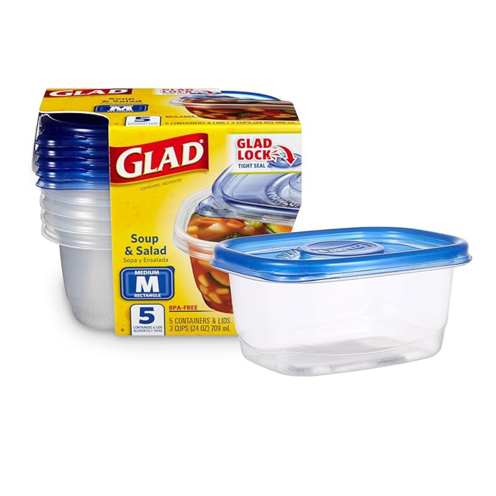 5 Pack Glad Rectangle Food Storage Containers