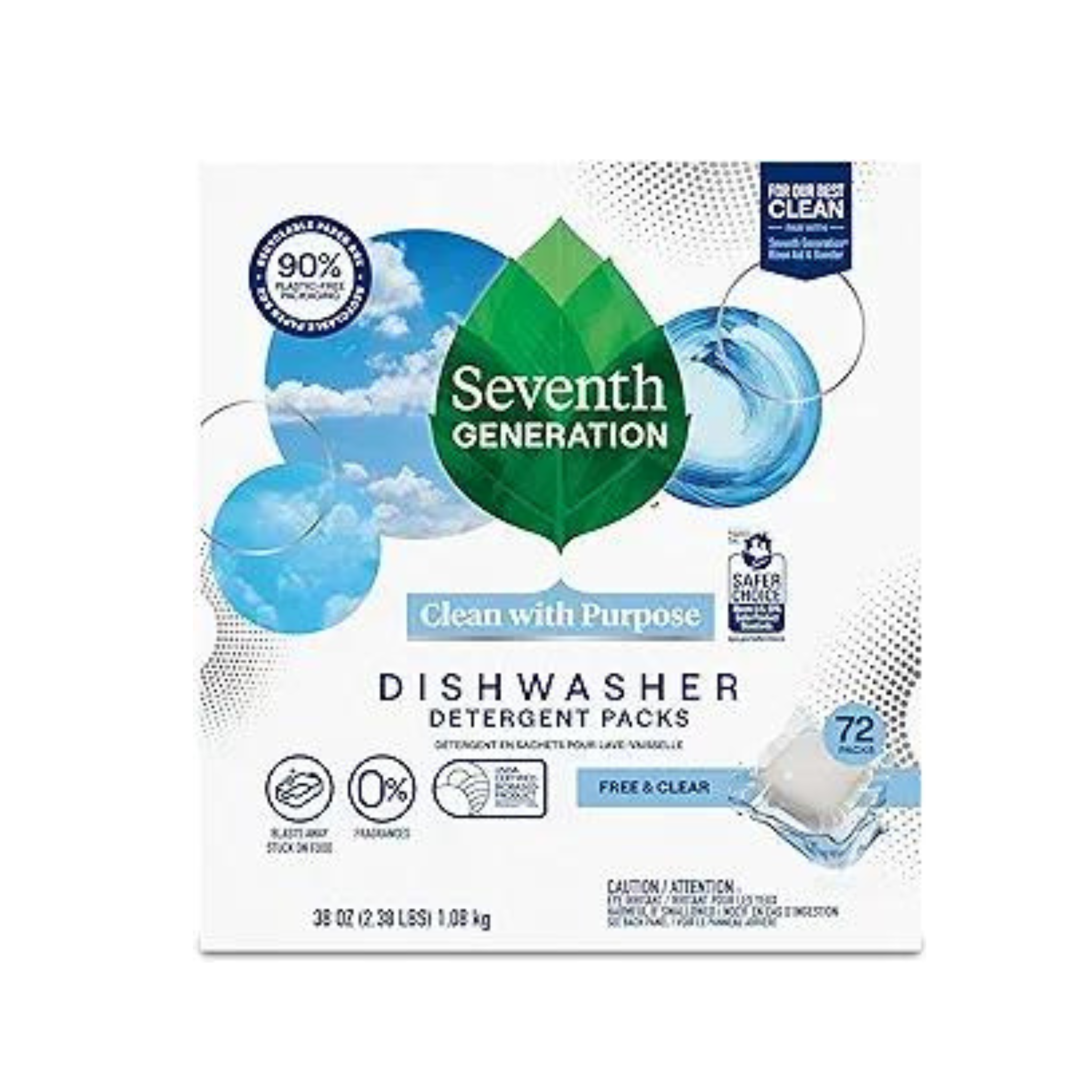 72-Count Seventh Generation Dishwasher Detergent Packs for sparkling dishes Free & Clear Dishwasher Tabs