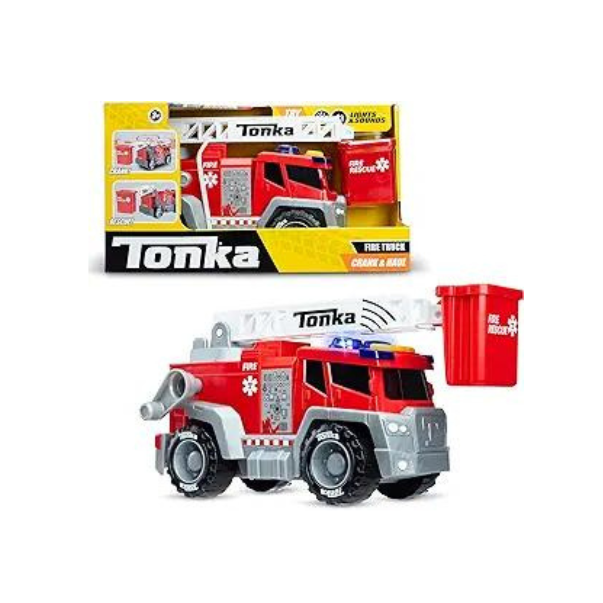 Tonka Crank and Haul Fire Truck - Made with Sturdy Plastic, Light and Sounds Powered Toy