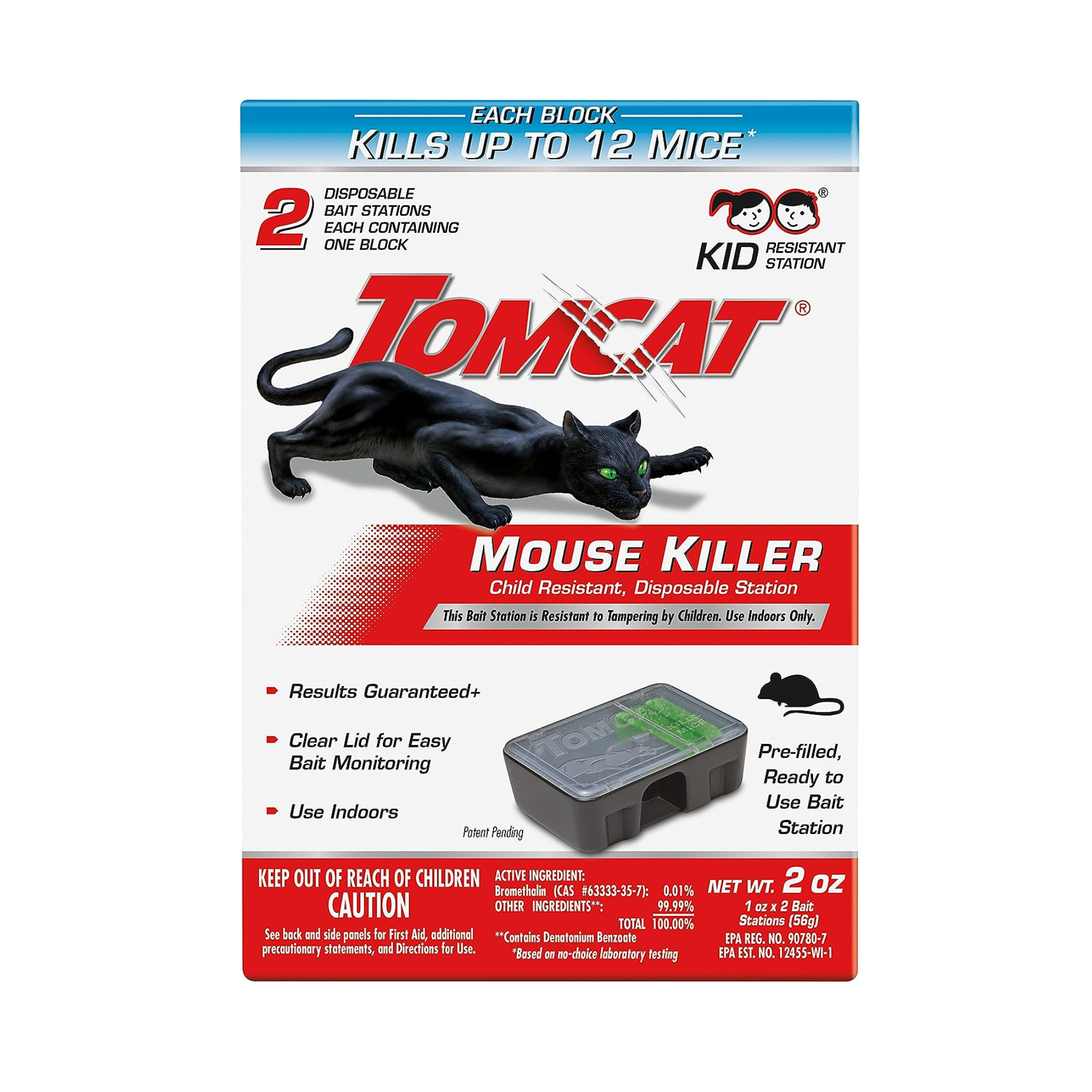 2 Pre-Filled Tomcat Mouse Killer Child Resistant, Disposable Station, Ready-To-Use Bait Stations