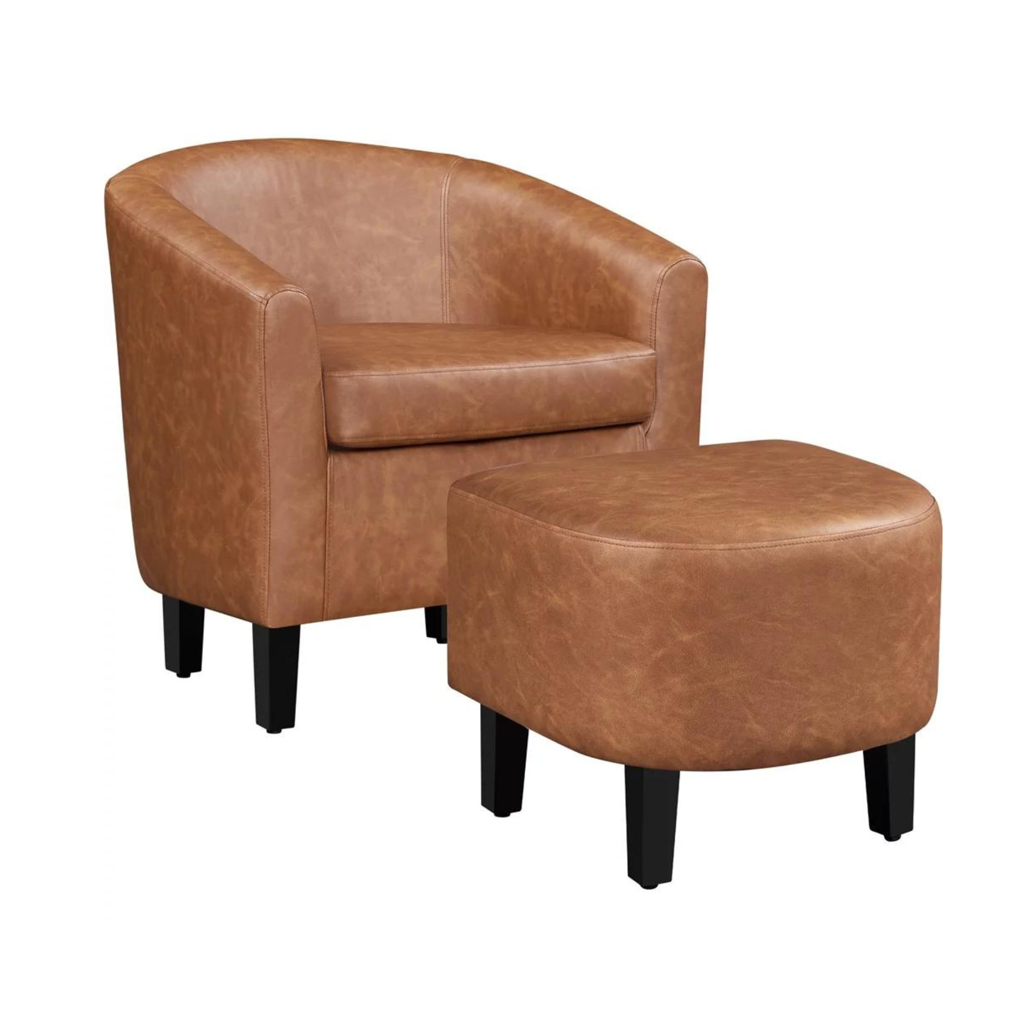Easyfashion Barrel Accent Faux Leather Chair with Ottoman Set