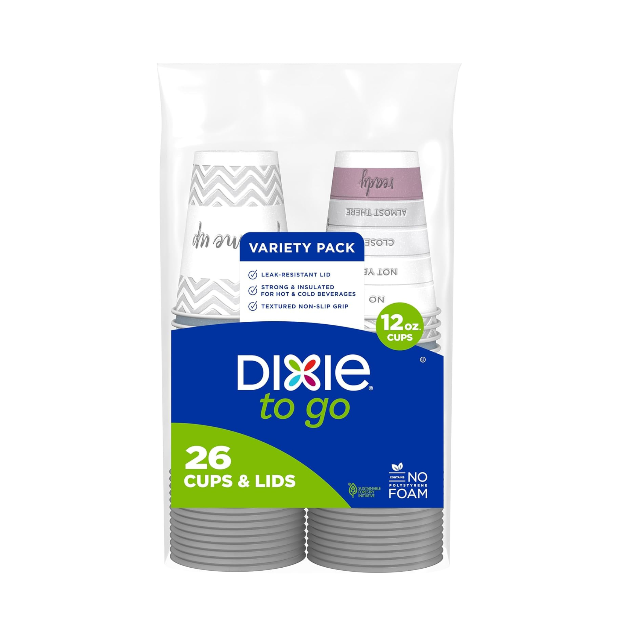 Dixie To Go Coffee Cups and Lids, 12 Oz, 26 Count