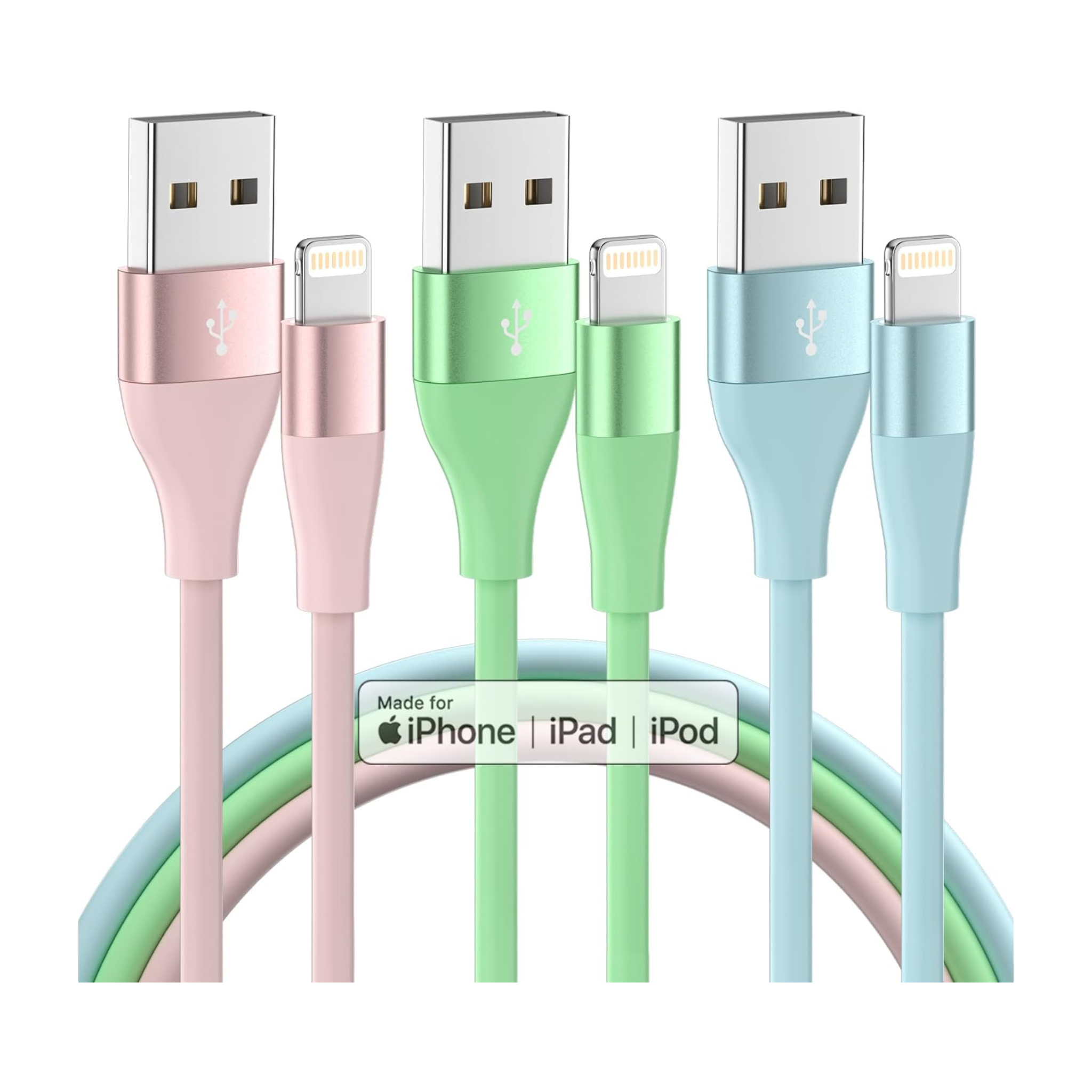 3-Pack 10ft Apple MFi Certified USB-A to Lightning Charging Cables
