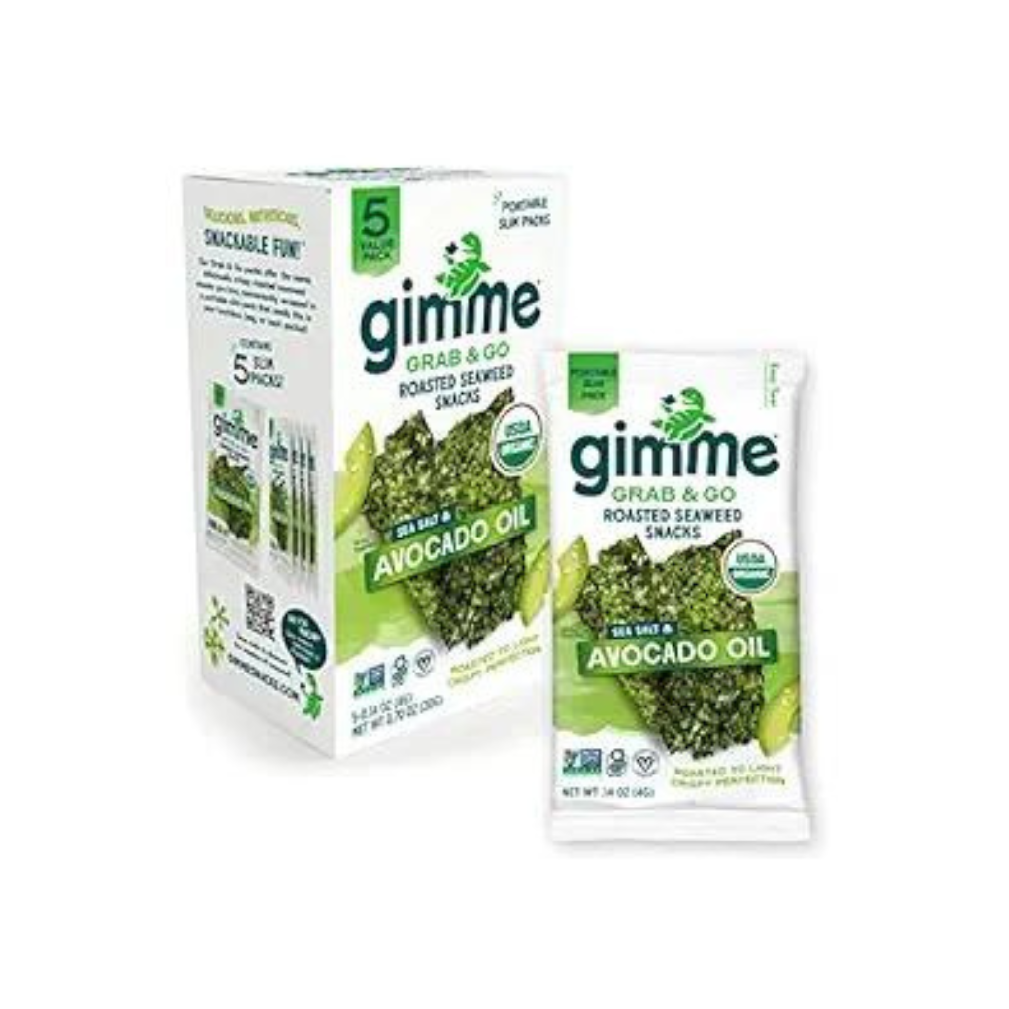 5-Pack 0.14oz gimMe Grab & Go Roasted Seaweed Sheets (Sea Salt & Avocado Oil)