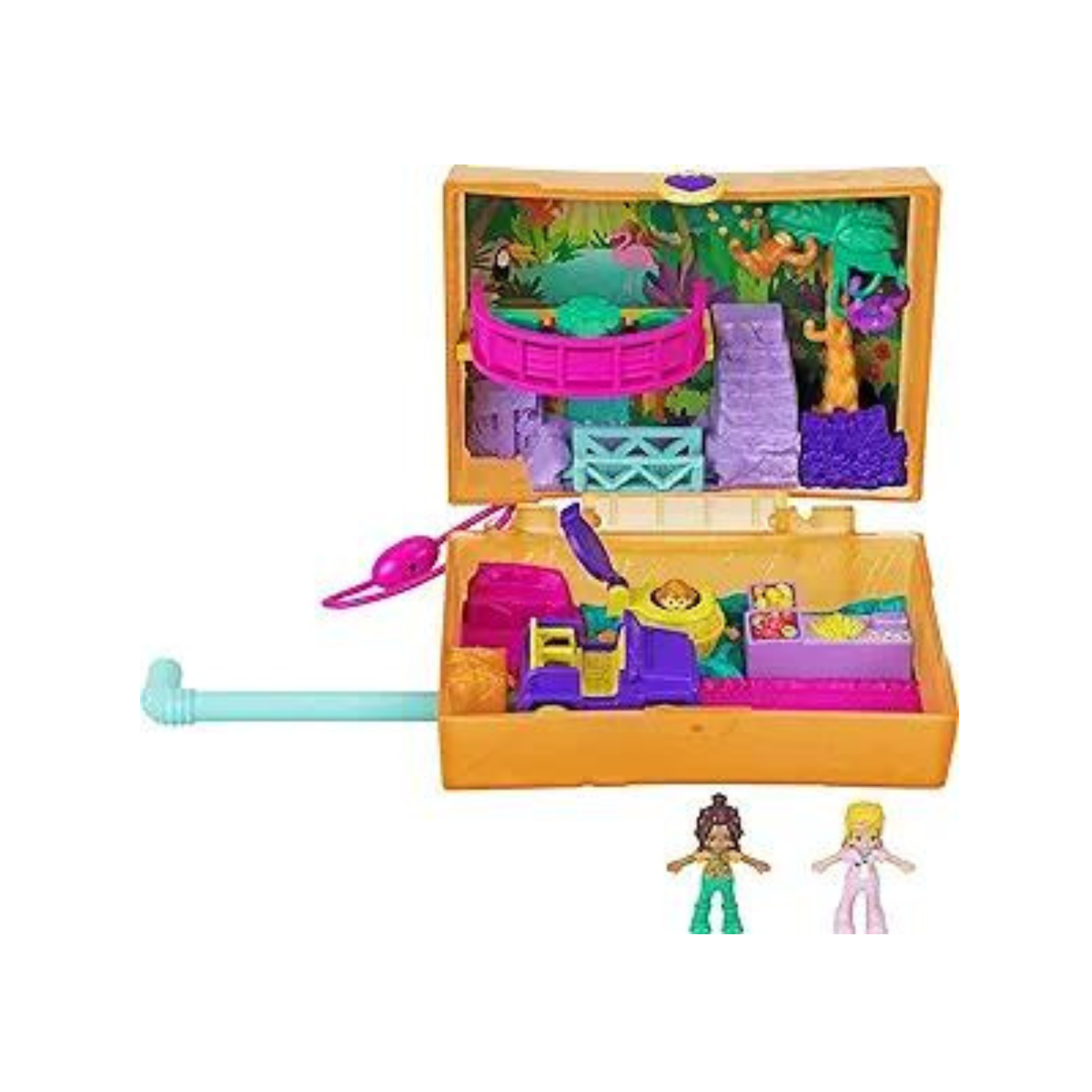 Polly Pocket Playset, Travel Toy with 2 Micro Dolls, Jungle Safari Compact