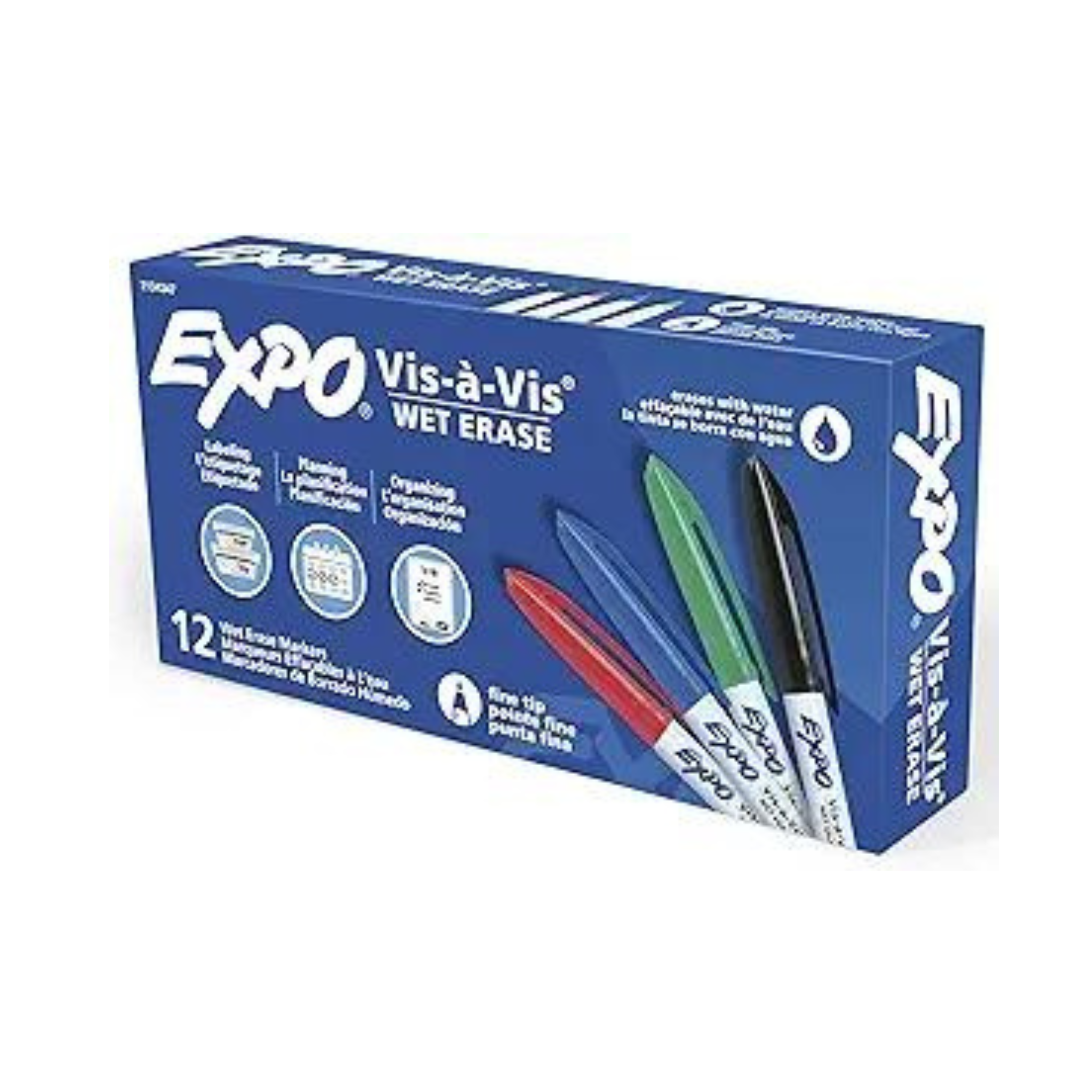 12 Pack Of Expo Assorted Color Vis-A-Vis Fine Point Wet Erase Markers