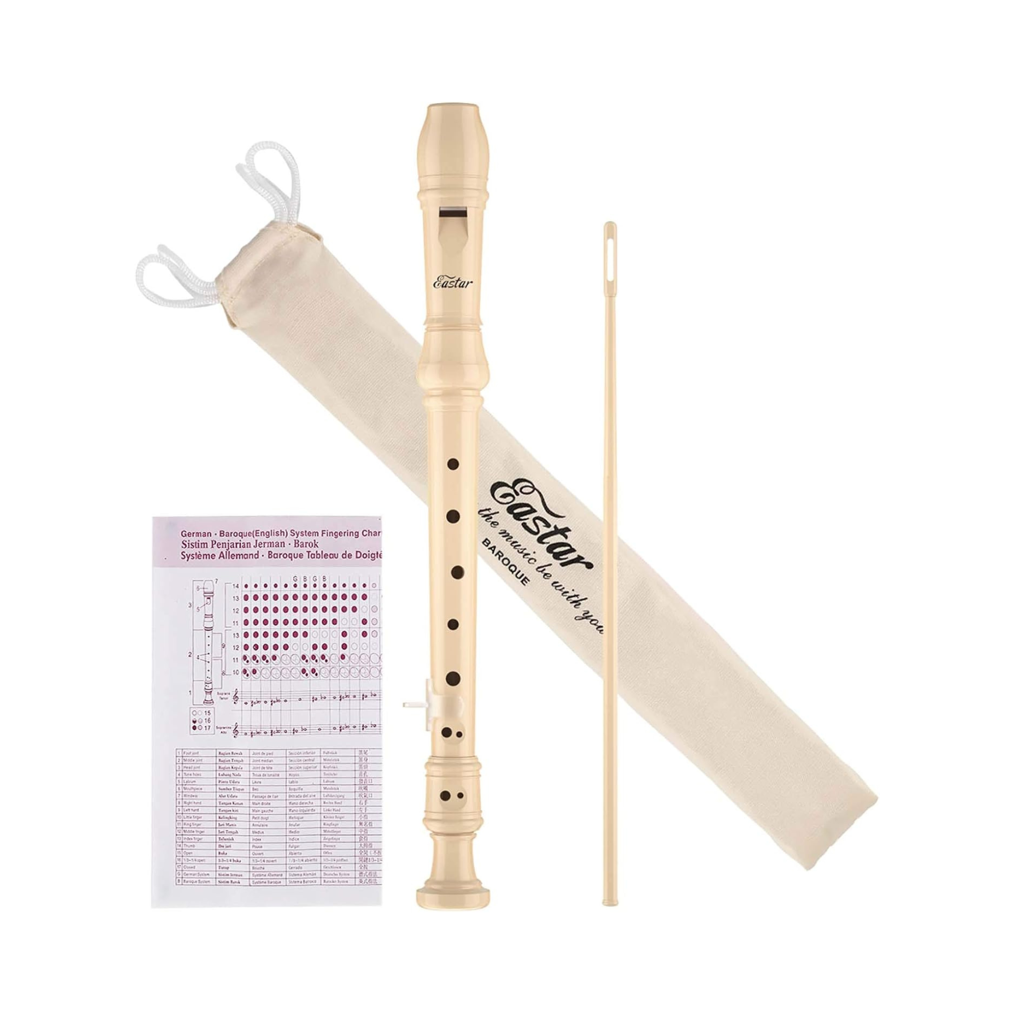 3-Piece Eastar Soprano Recorder Instrument with Cleaning Kit