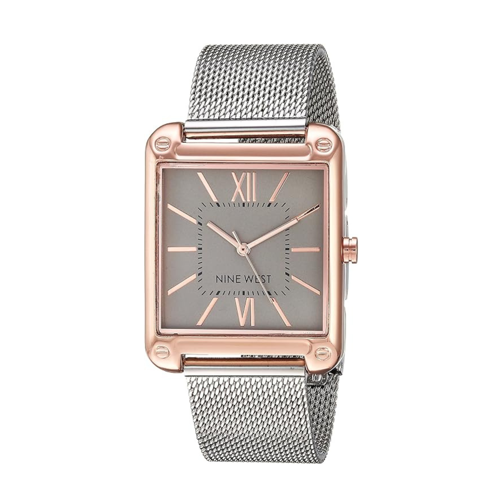 Nine West Women's Rose Gold Tone and Silver Tone Mesh Bracelet Watch
