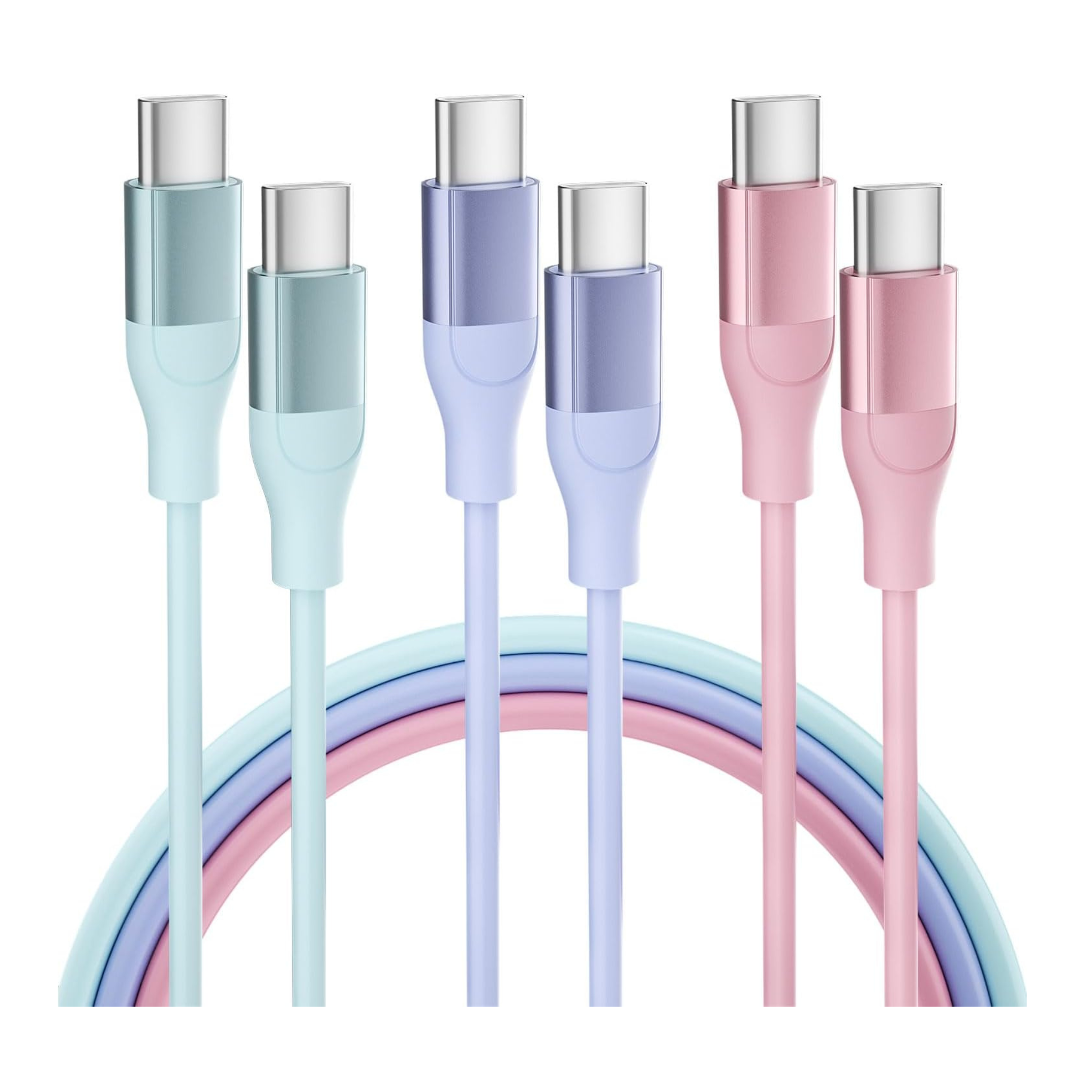 3-Pack 60W 6ft Supple Nips USB-C to USB-C Cable