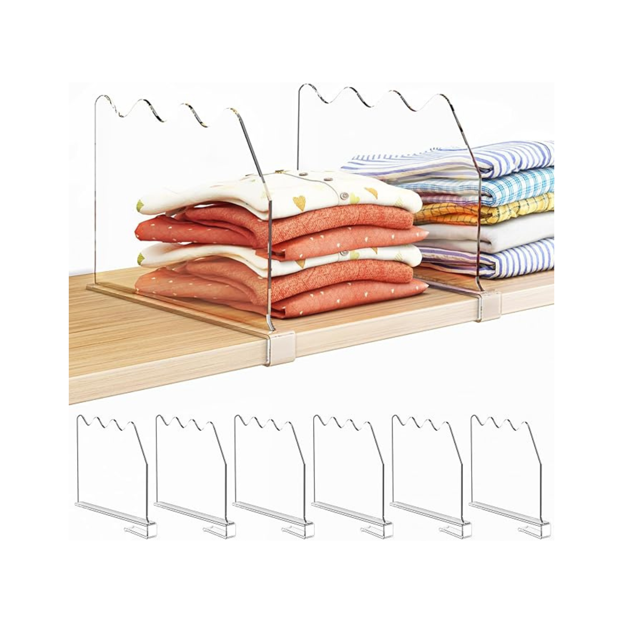 Spacekeeper Clear Shelf Dividers for Closet Organization, 6 Pack