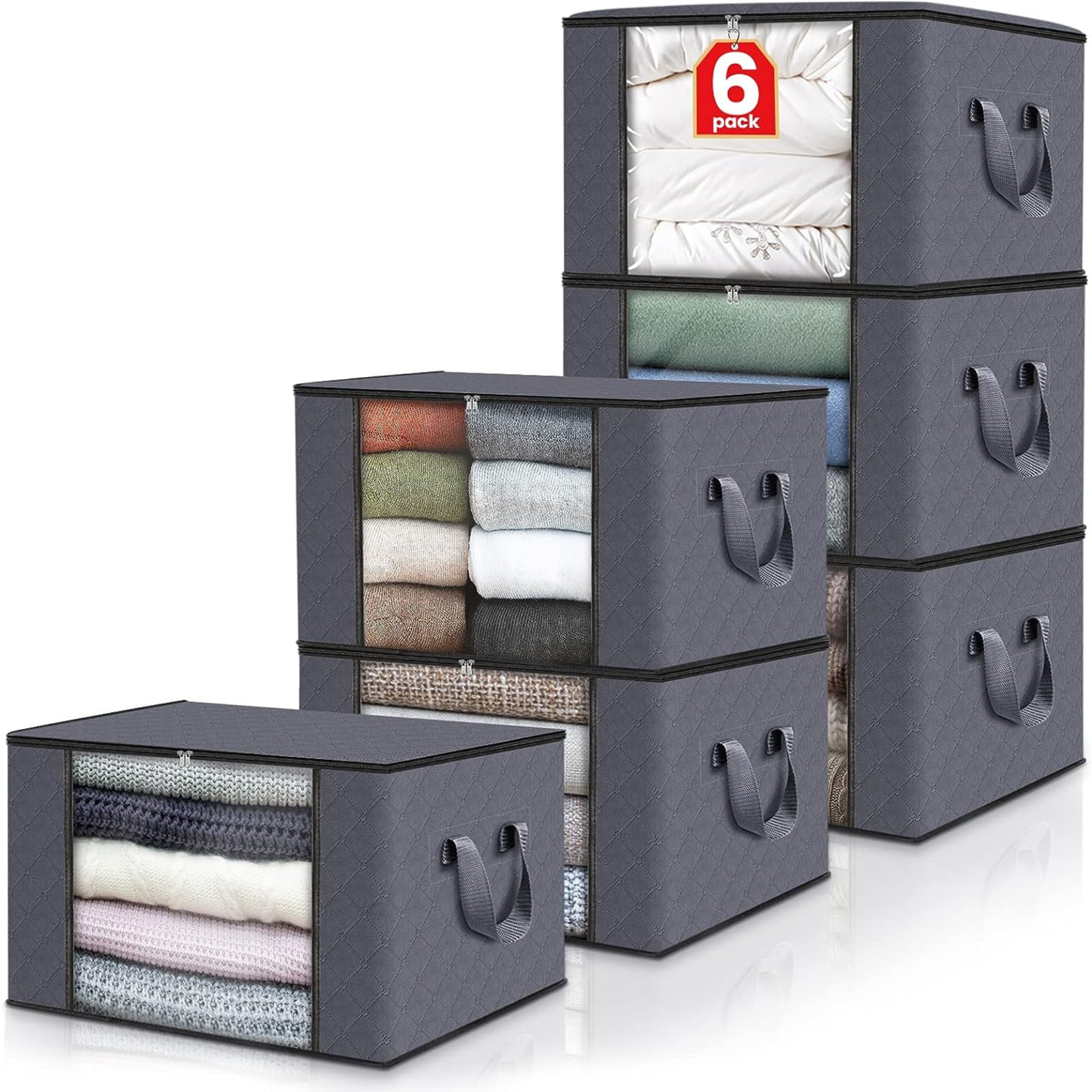 6-Pack Fab Totes Foldable Blanket Storage Bags with Lids and Handle