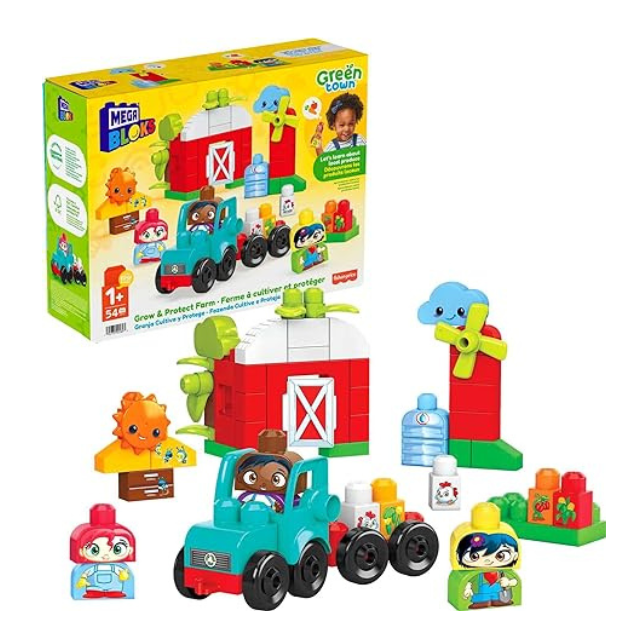 Mega Bloks Fisher-Price Toddler Building Blocks, Green Town Sort & Recycle Squad with 51 Pieces