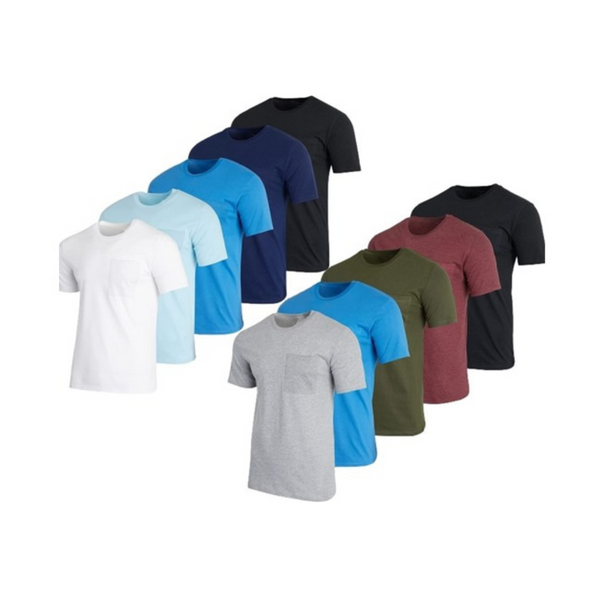 5-Pack RE Men's Cotton Crew Neck Pocket T-Shirts
