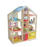 Melissa & Doug Hi-Rise Wooden Dollhouse With 15 pcs Furniture – Garage and Working Elevator