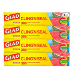 Glad Cling N Seal Plastic Food Wrap (4 Packs, 300 Square Foot Rolls)