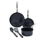 Juego de ollas y sartenes antiadherentes duras GreenPan Prime Midnight de 5 piezas