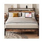 Queen Size Bed Platform Bed with 2-Tier Storage Hea