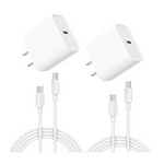 2-Pack 20W USB-C Fast Wall Charger Block w/ 2-Pack 6ft USB-C to C Cable