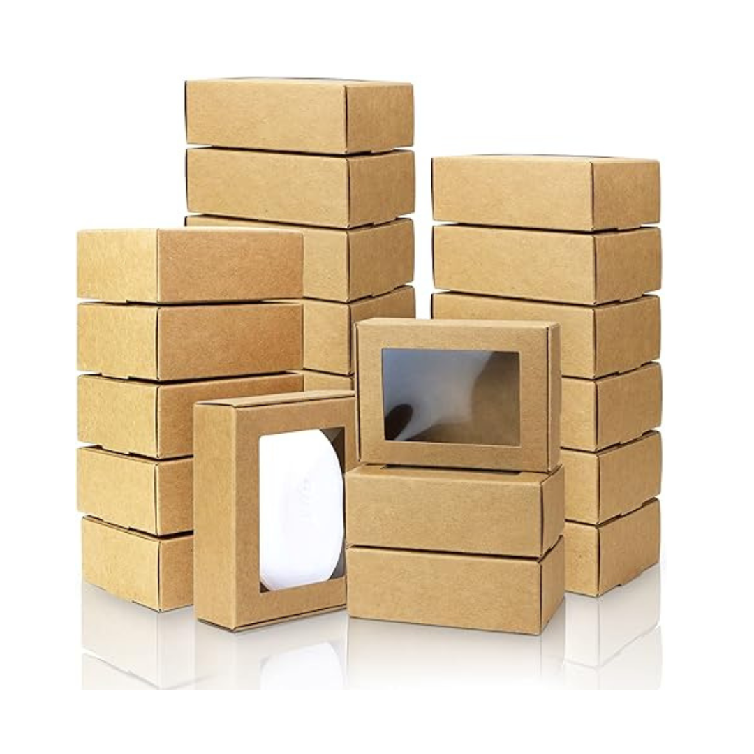Kraft Paper Boxes w/ Window, 50 Pcs