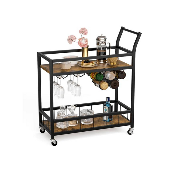 Homall Bar Cart Home Industrial Mobile Bar Cart with Wine Rack