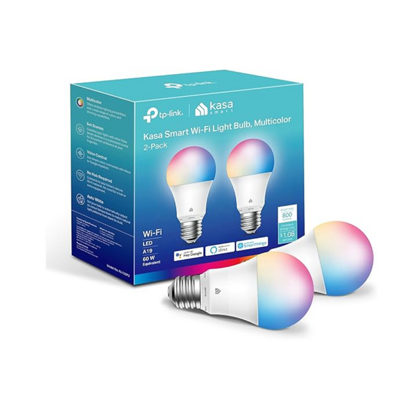 2-Pack Kasa Full Color Changing Dimmable Smart WiFi A19 Light Bulb
