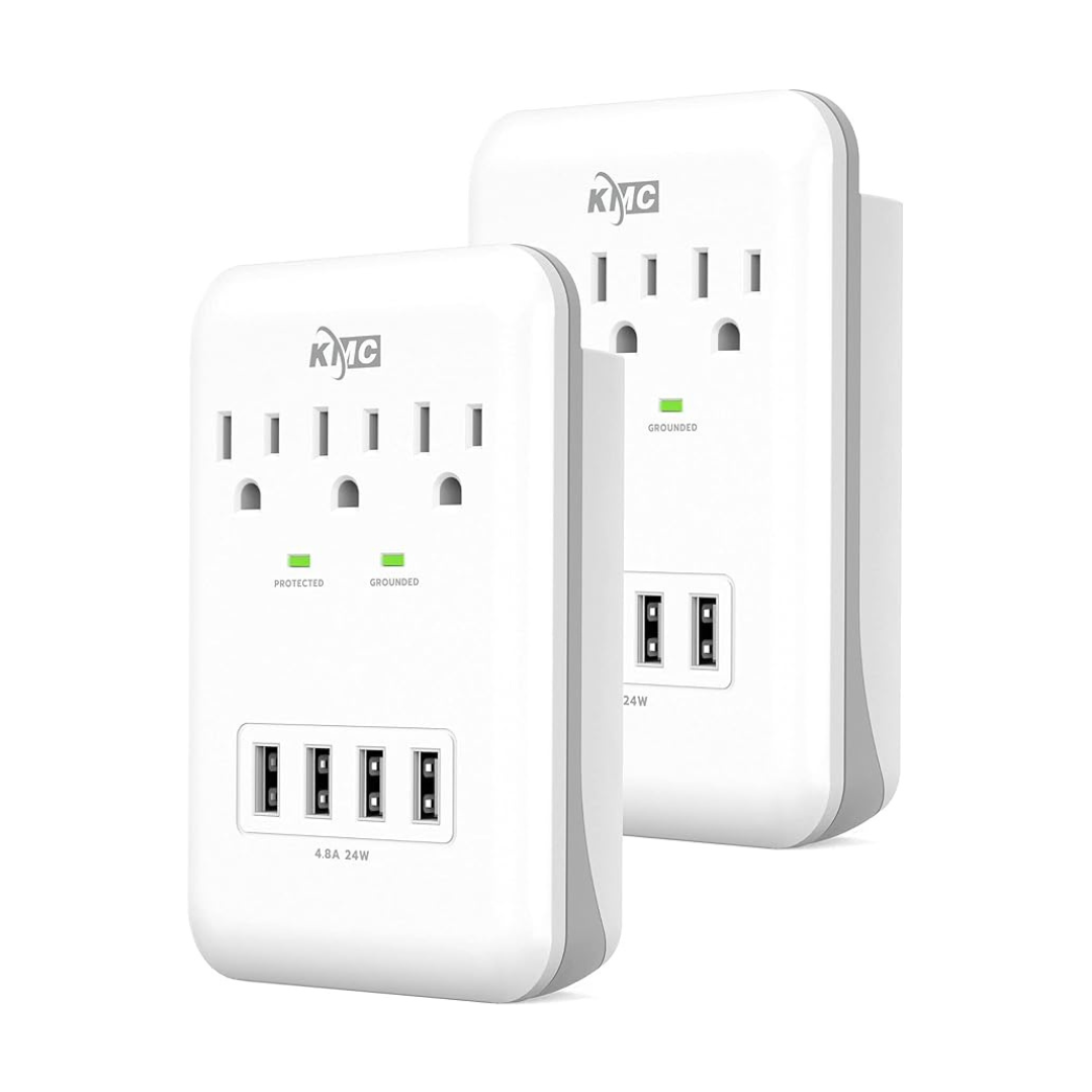 2-Pack KMC 3-Outlet Wall Mount Surge Protector
