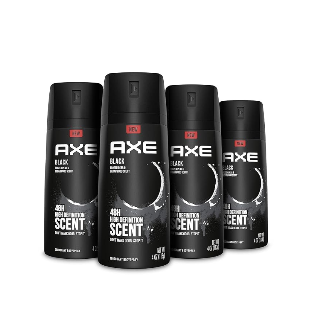 AXE Black Mens Body Spray Deodorant 48hr Odor Protection (4 Ounce, Pack of 4)