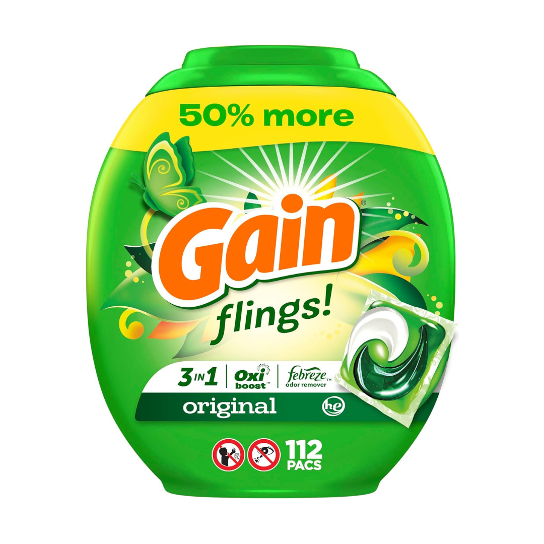 112-Count Gain Flings Laundry Detergent Soap Pacs + $17 Amazon Credit