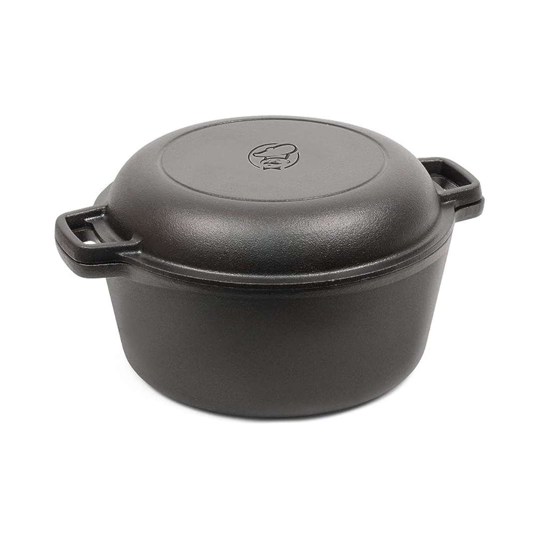 Commercial CHEF 5-Quart Cast Iron Dutch Oven with Skillet Lid