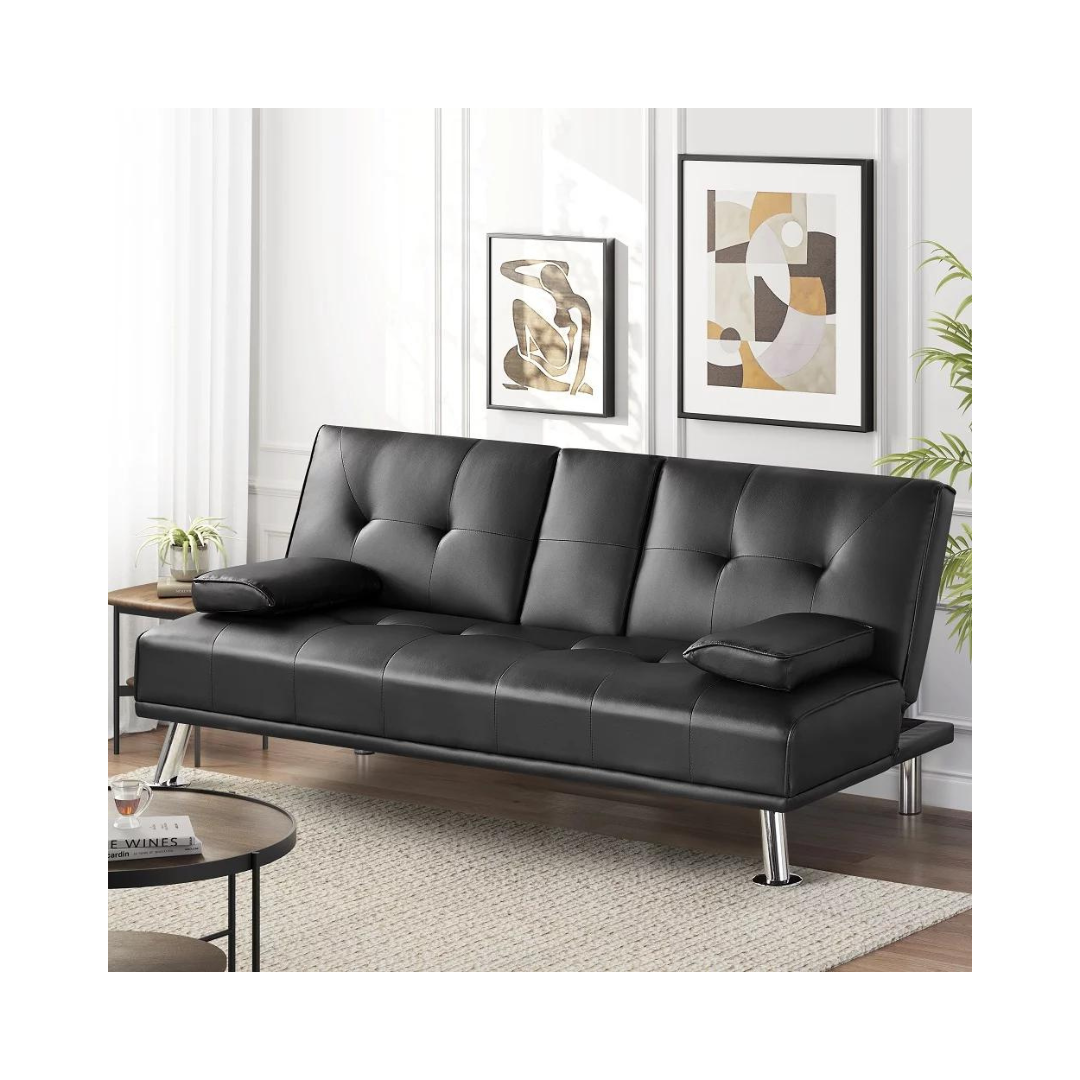 LuxuryGoods Pu Leather Futon with Armrests & Cupholders (5 Colors)