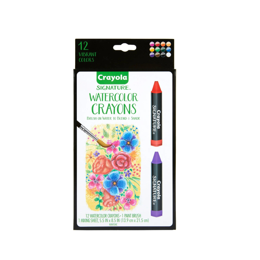12-Count Crayola Signature Watercolor Crayon Sticks & Paintbrush