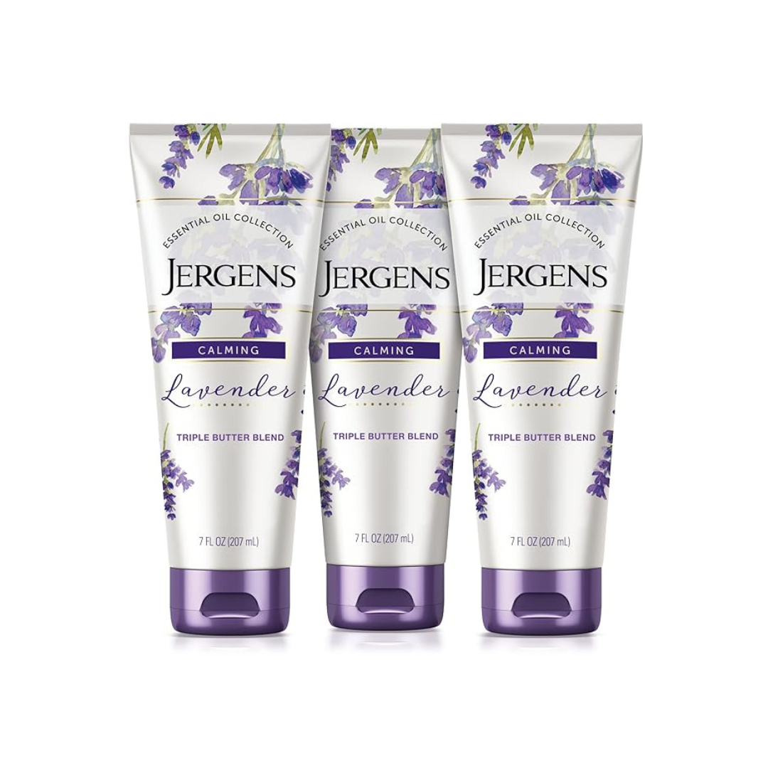 Jergens Lavender Body Butter Hand and Body Lotion Moisturizer for Women, with Essential Oils for Indulgent Moisturization (7 Ounce, Pack of 3)