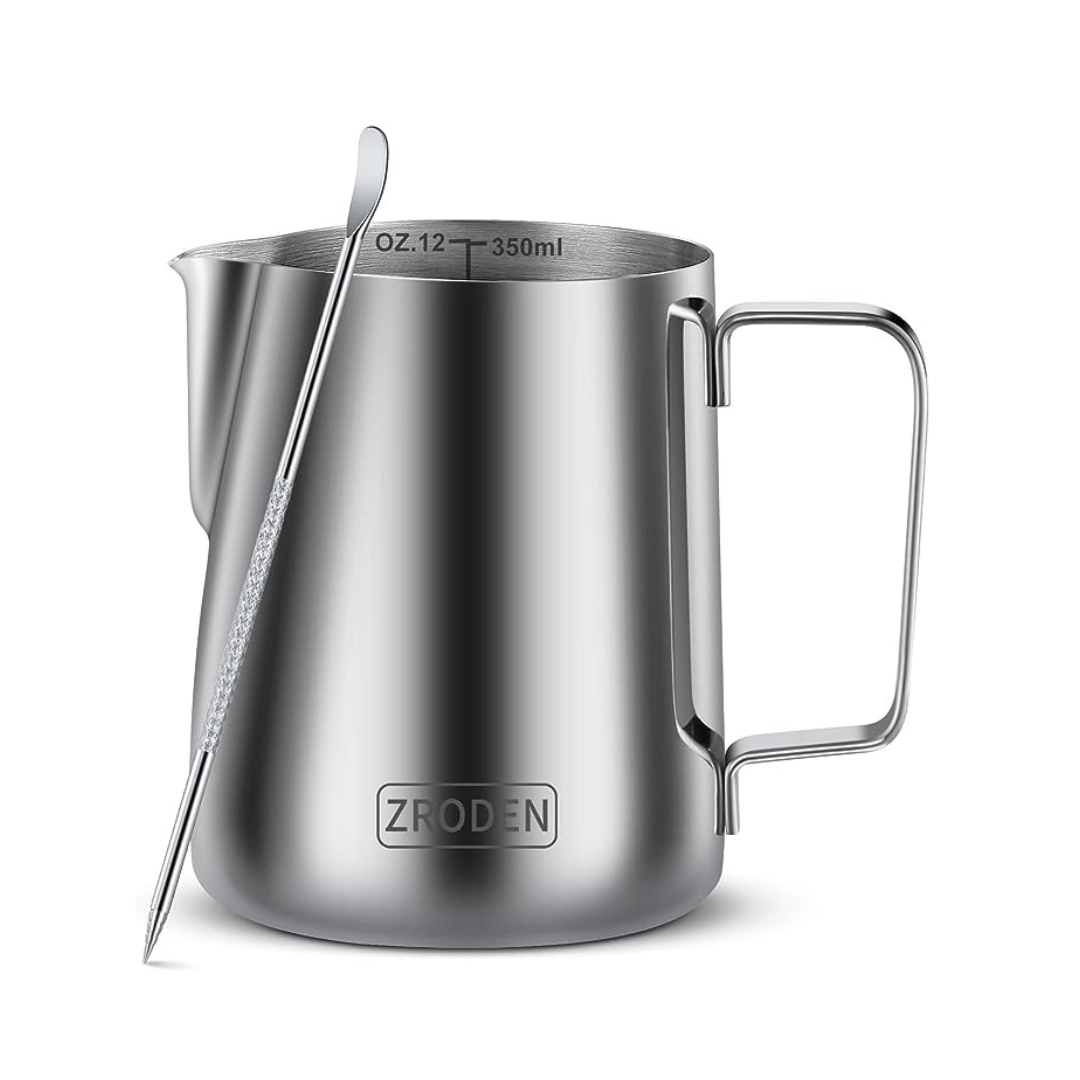 Zroden Barista Tools Stainless Steel Milk Frothing Pitcher, 12oz