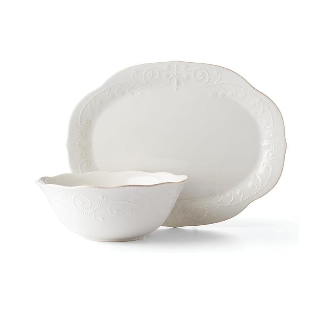 Lenox French Perle 2-Piece Platter and Serving Bowl Set