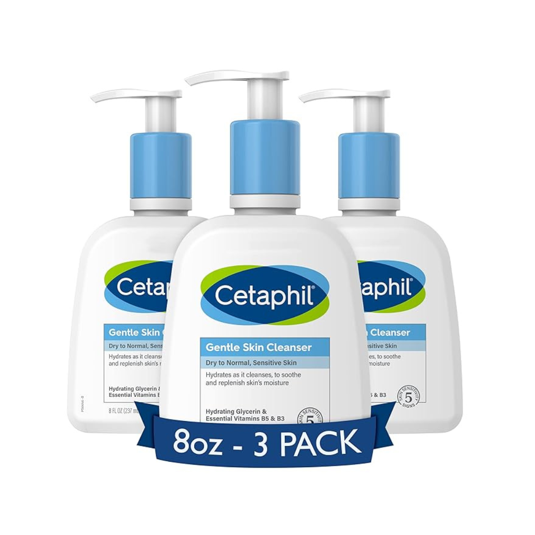 3 Bottles of Cetaphil Face Wash, Hydrating Gentle Skin Cleanser for Dry to Normal Sensitive Skin (8 oz Bottles)