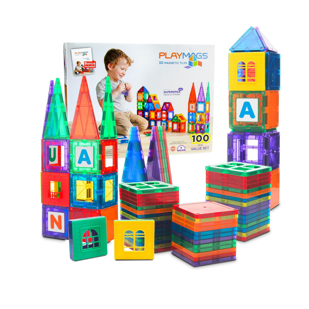 Lowest Price – Playmags 100-Piece Magnetic Tiles Building Blocks Set