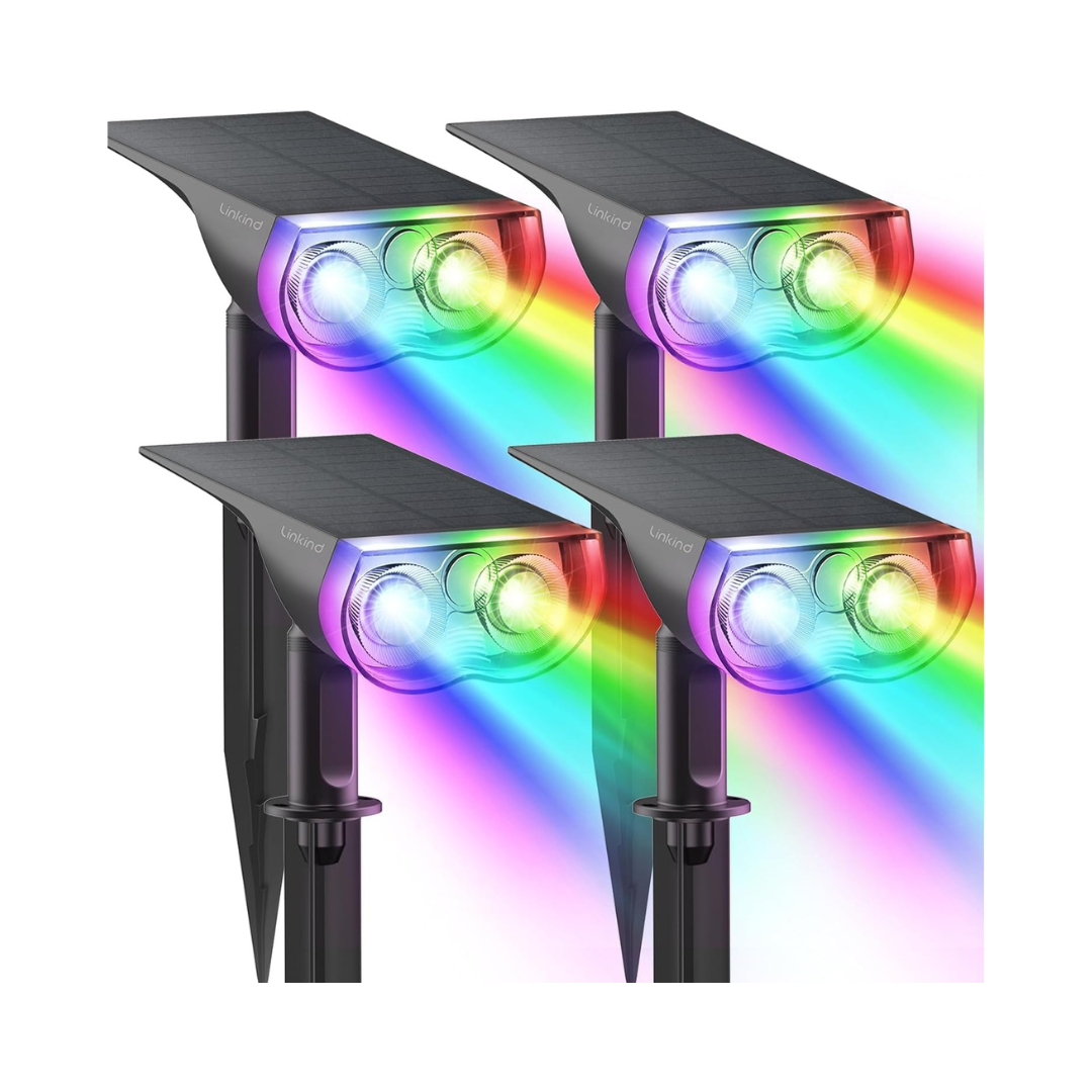 4-Pack 2-in-1 Waterproof Color Changing Outdoor Solar Spot Lights